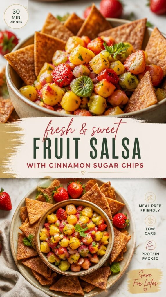 Spicy Mango Fruit Salsa with Cinnamon Sugar Chips