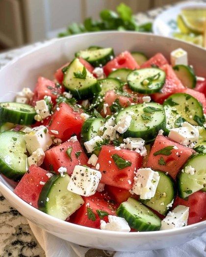 Watermelon Feta Cucumber Salad