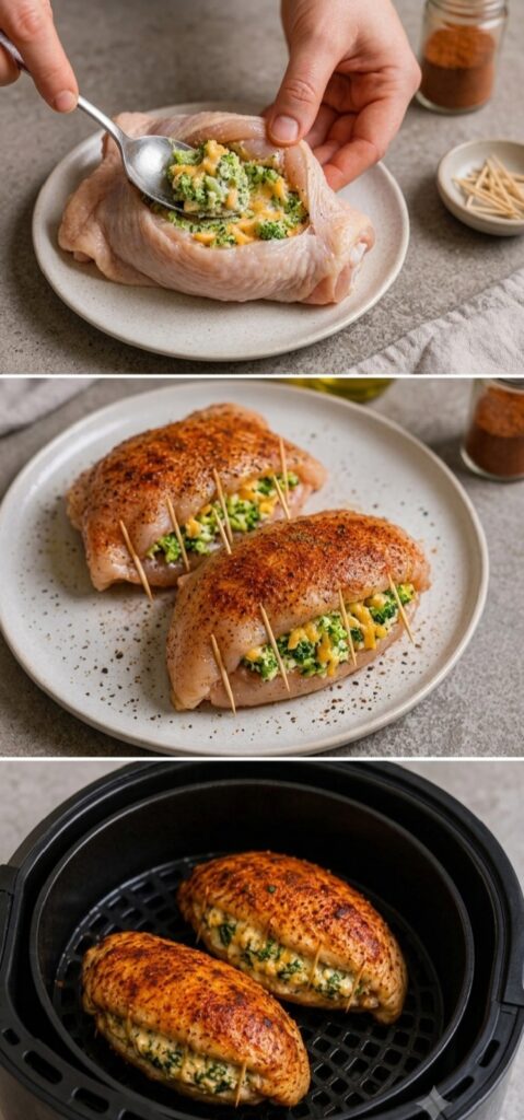 Mediterranean Air-Fryer broccoli cheese stuffed chicken